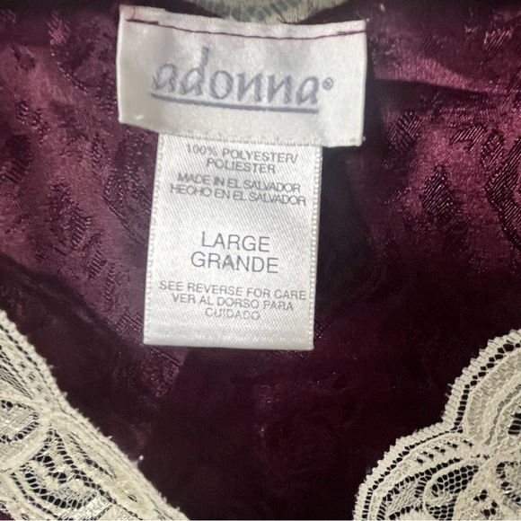 vintage adonna silky nightgown burgundy floral pattern lace trim short sleeve - Picture 3 of 8